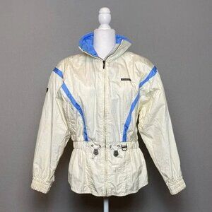 Vintage Descente Women's Ski Jacket Size XS Water-Resistant Cream & Blue Adjusta
